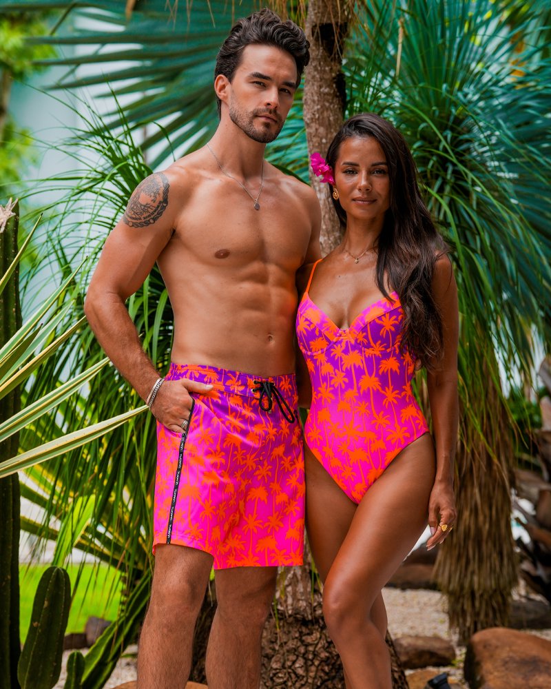 One Piece Bikini-Faded Palms-Crimson Tucann 