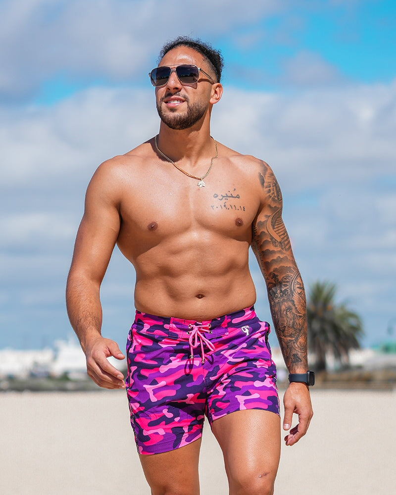 Pink Camo Swim Shorts - 5" Swim Trunks Tucann 