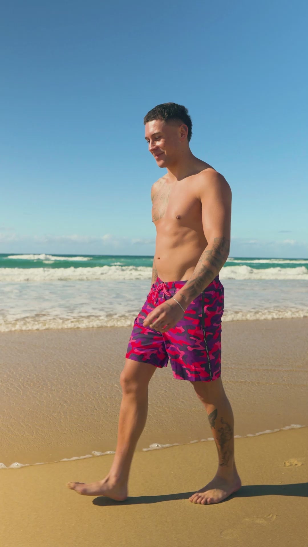 Men Pink Camo 7" Swim Trunks