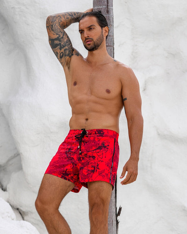 Splatter Red 3" Swim Trunks Tucann 