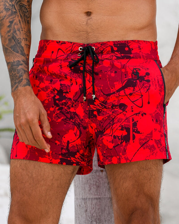 Splatter Red 3" Swim Trunks Tucann 