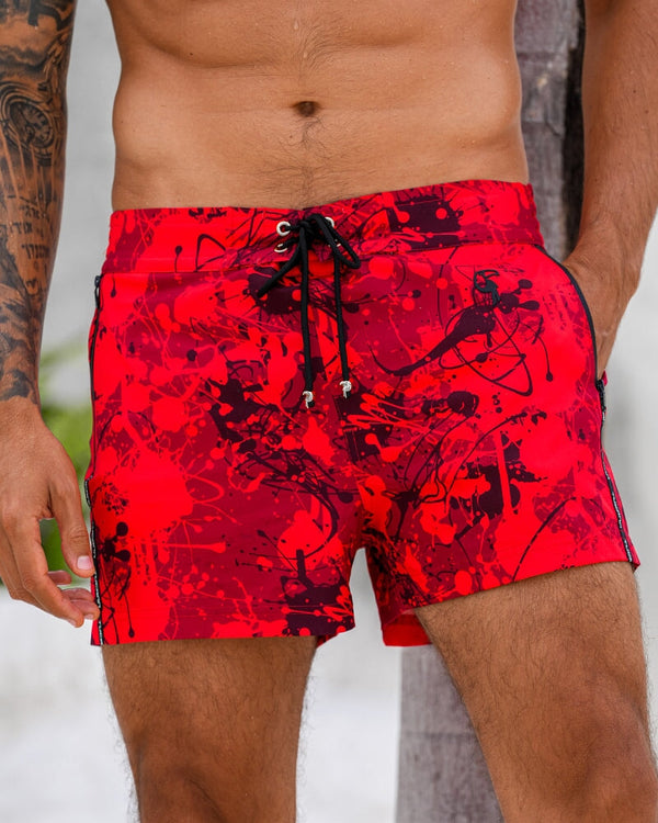 Splatter Red 3" Swim Trunks Tucann 