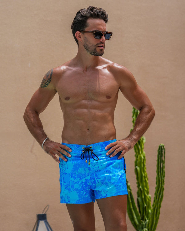 Splatter Swim Shorts Blue - 3" Shorts / Board shorts Tucann 