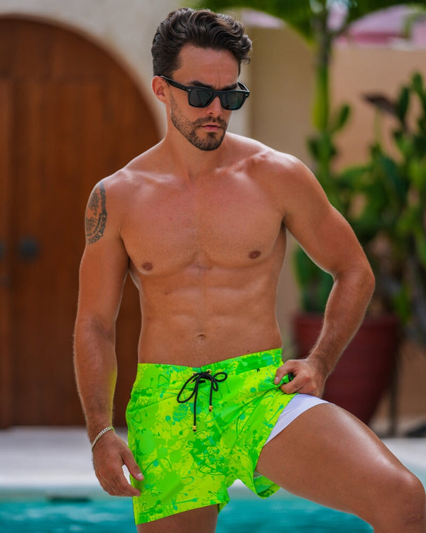 Splatter Swim Shorts Green - 3" Shorts / Board shorts Tucann 