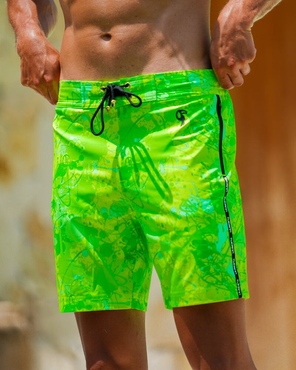Splatter Swim Shorts Green - 7" Shorts / Board shorts Tucann 