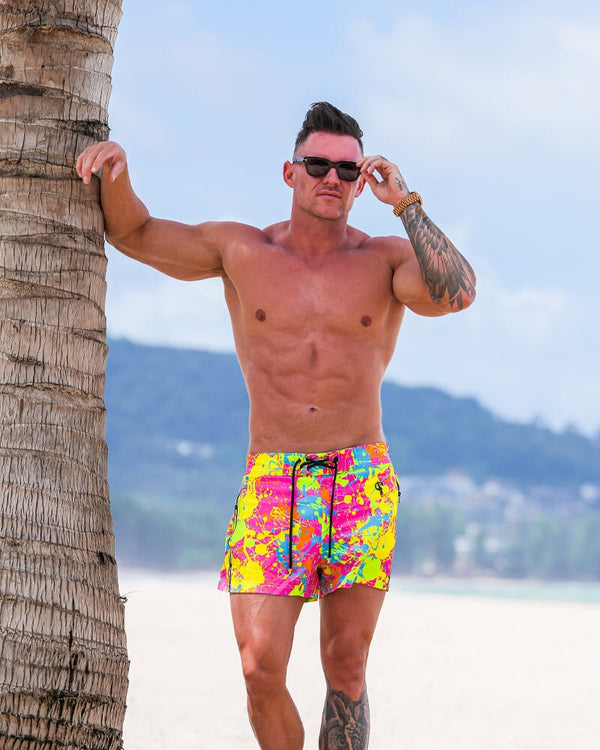 Wild Splatter Pink - 3" Swim Trunks Tucann 