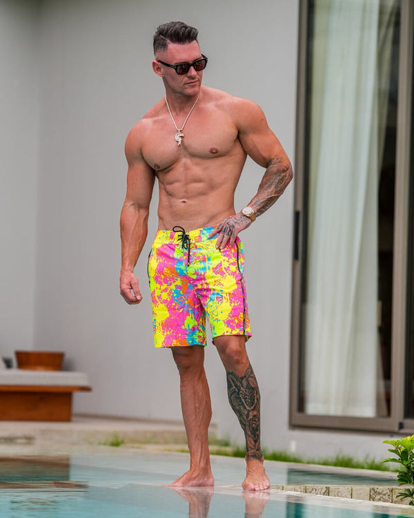 Wild Splatter Pink - 7" Swim Trunks Tucann 
