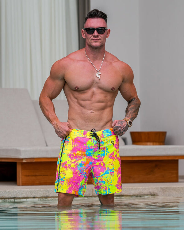 Wild Splatter Pink - 7" Swim Trunks Tucann 