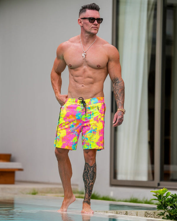 Wild Splatter Pink - 7" Swim Trunks Tucann 