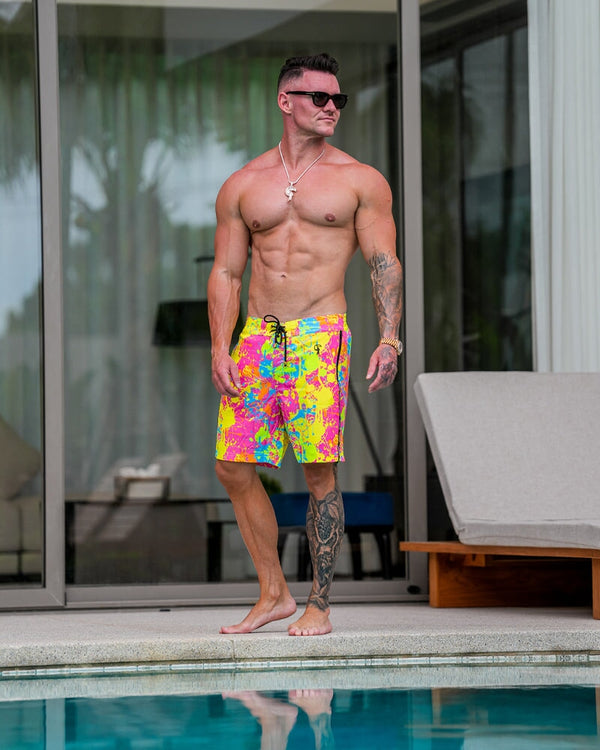 Wild Splatter Pink - 7" Swim Trunks Tucann 