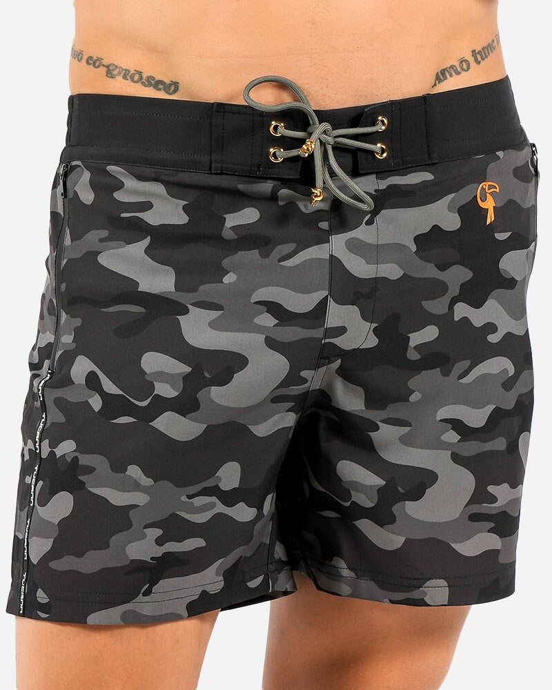 5" Full Black Camo Swim Trunks Tucann 
