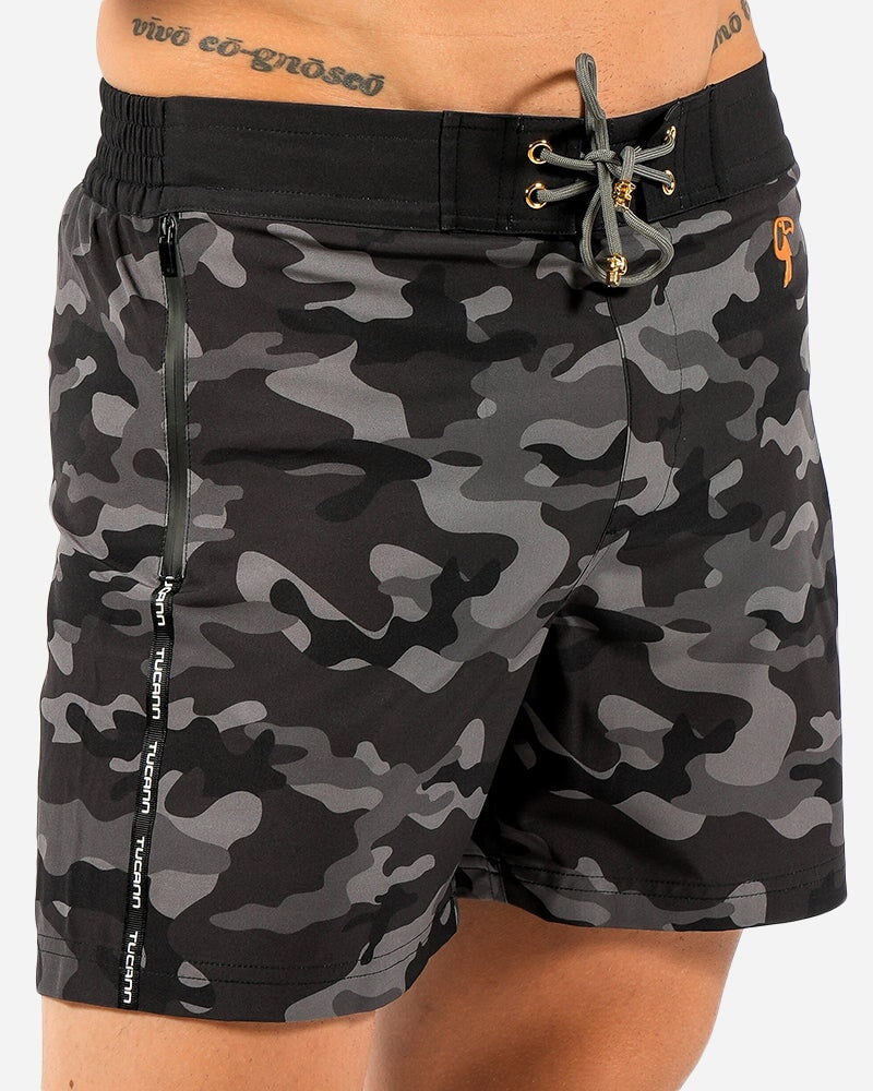 5" Full Black Camo Swim Trunks Tucann 