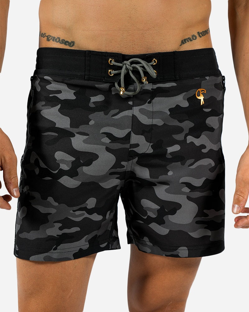 5" Full Black Camo Swim Trunks Tucann 