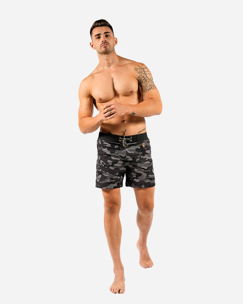 5" Full Black Camo Swim Trunks Tucann 