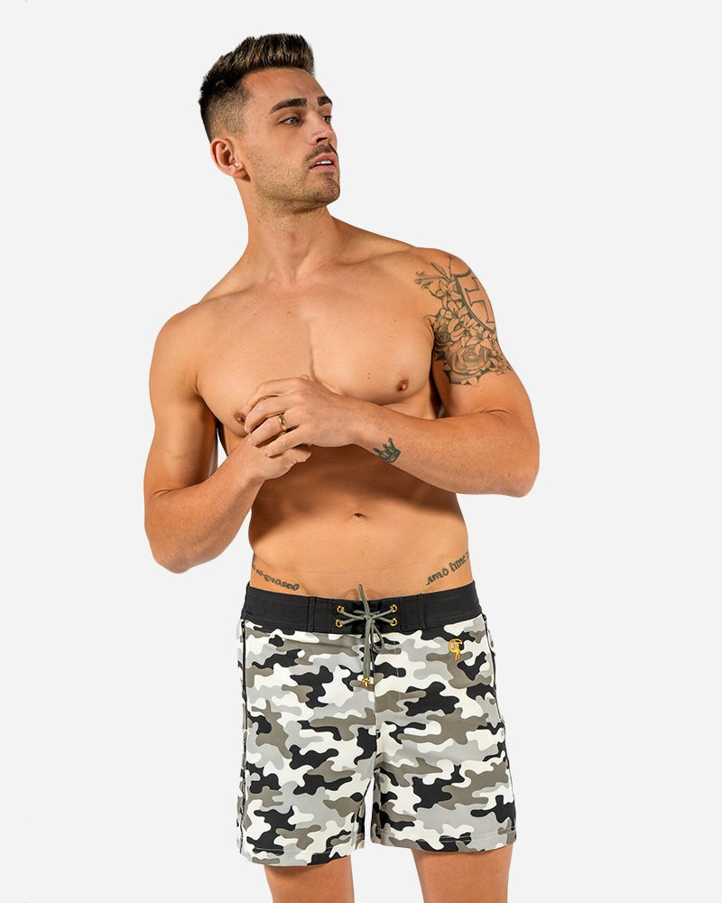 5" Full White Camo Swim Trunks Tucann 