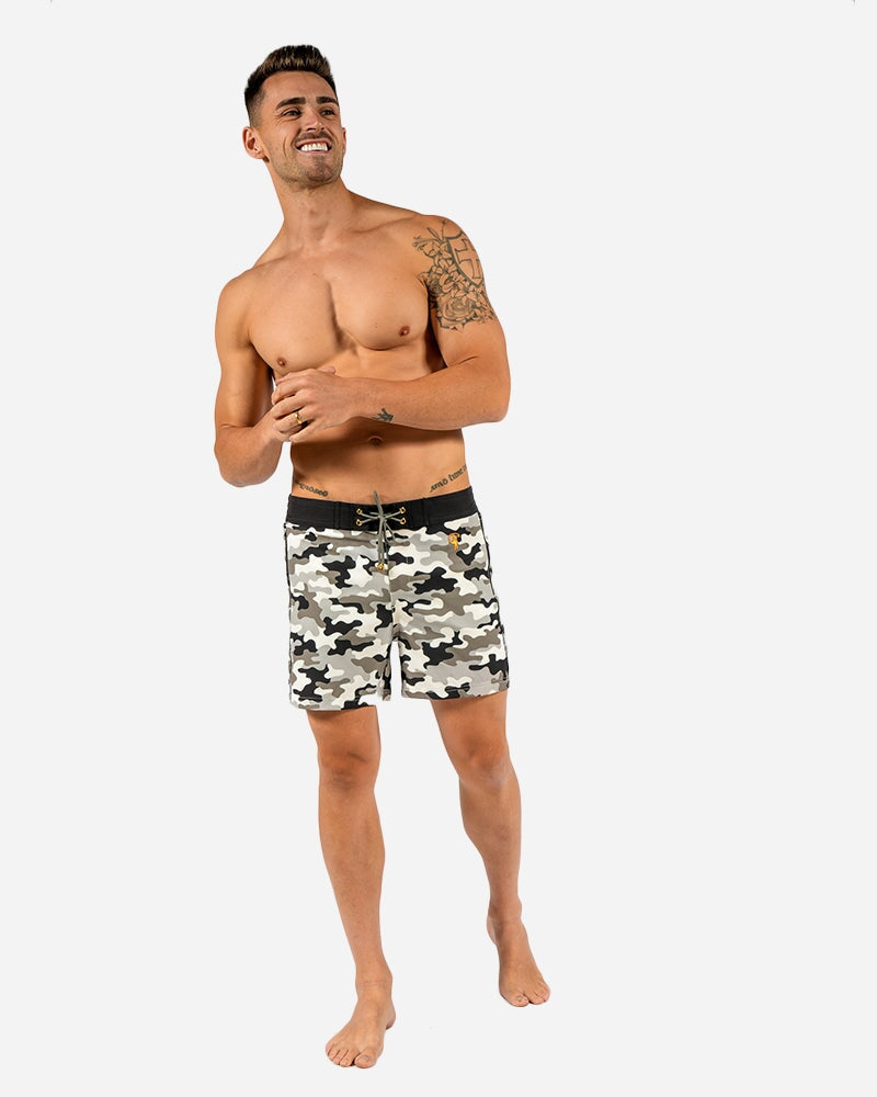 5" Full White Camo Swim Trunks Tucann 