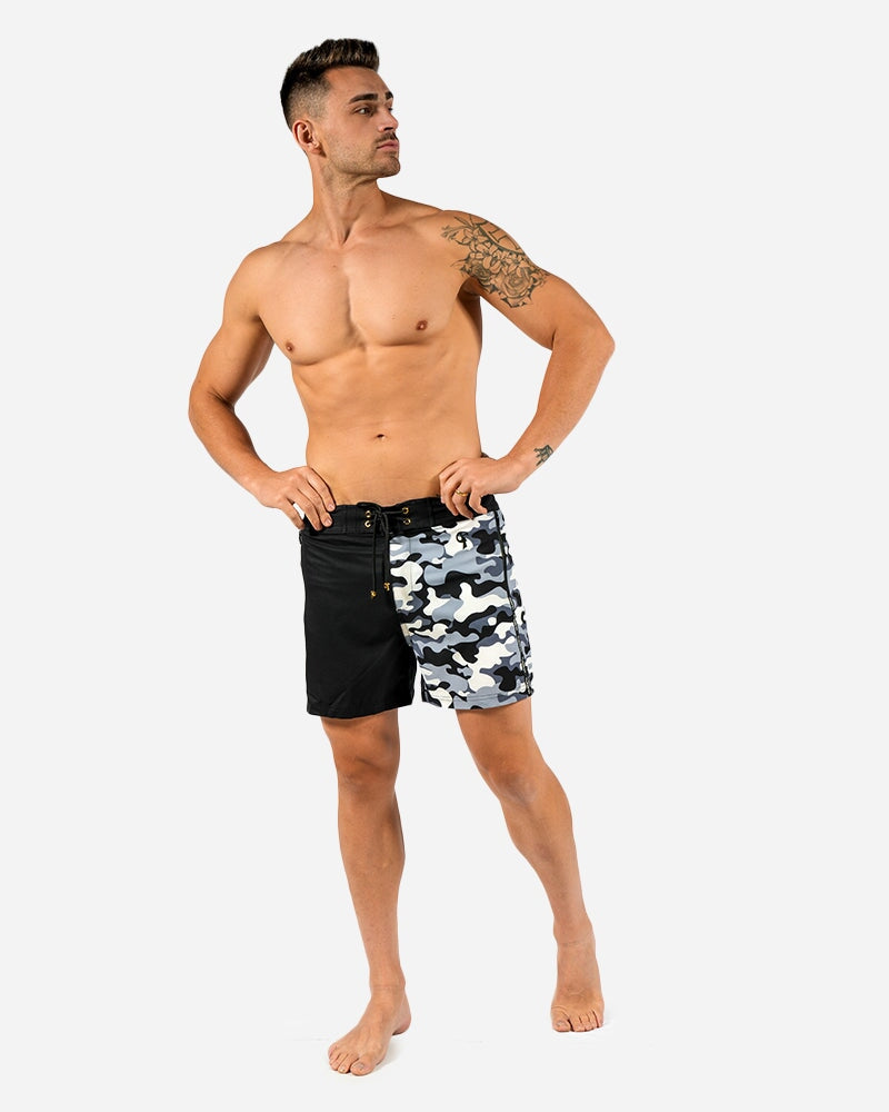 5" Split Camo Black Swim Trunks Tucann 