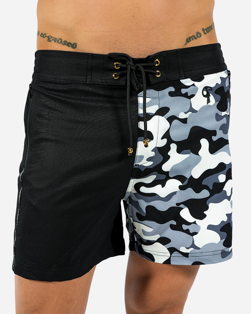 5" Split Camo Black Swim Trunks Tucann 