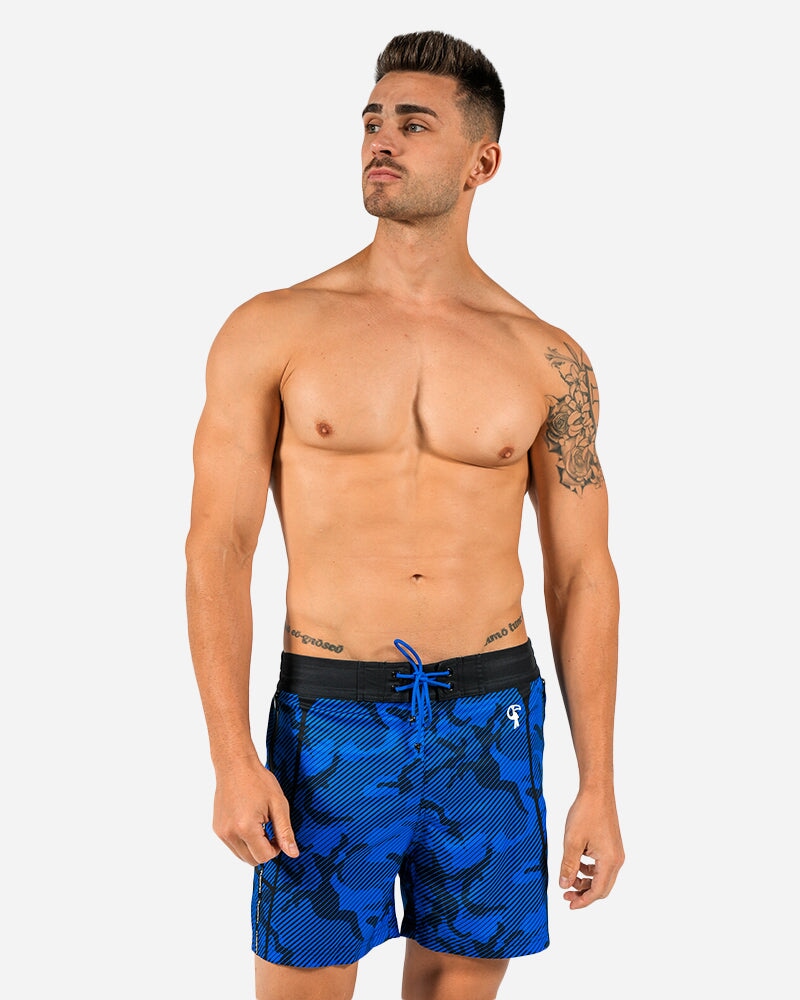 5" Striped Camo Blue Swim Shorts Swim Trunks Tucann 