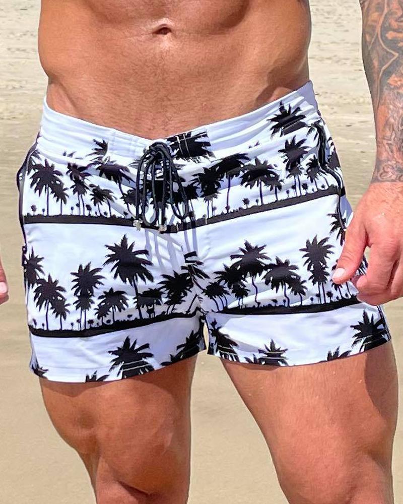 Black Palms White Swim Trunk Shorts / Board shorts Tucann 