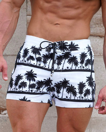Black Palms White Swim Trunk Shorts / Board shorts Tucann 