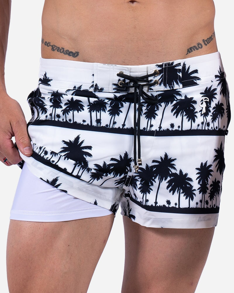 Black Palms White Swim Trunk Shorts / Board shorts Tucann 