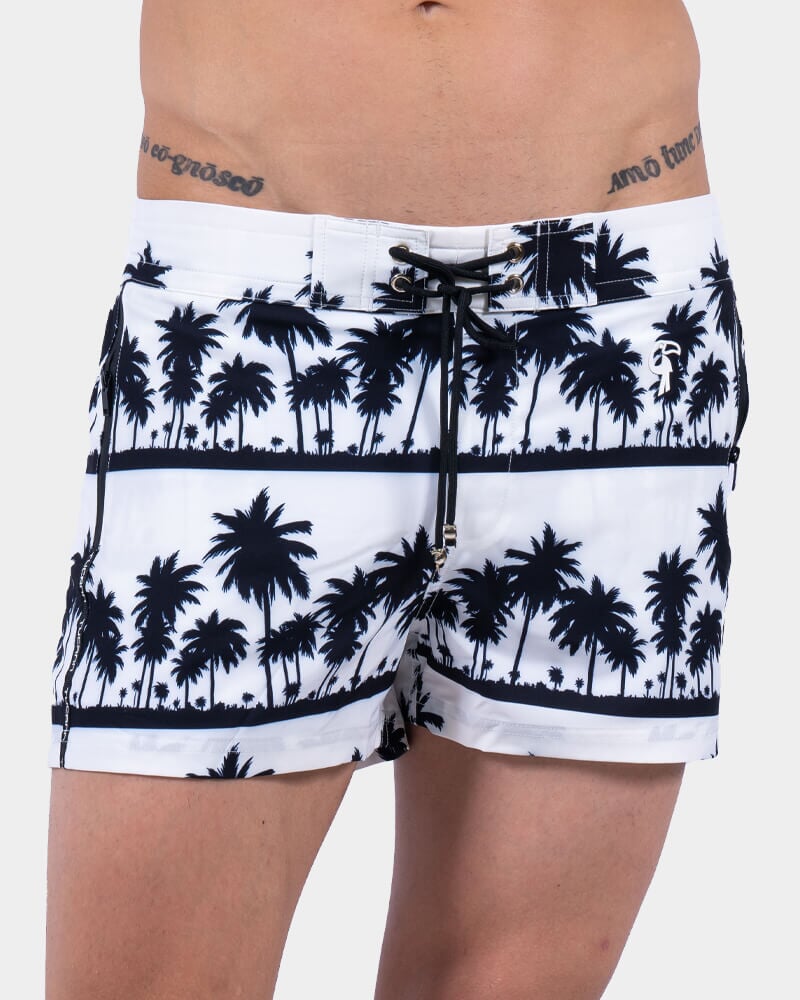 Black Palms White Swim Trunk Shorts / Board shorts Tucann 