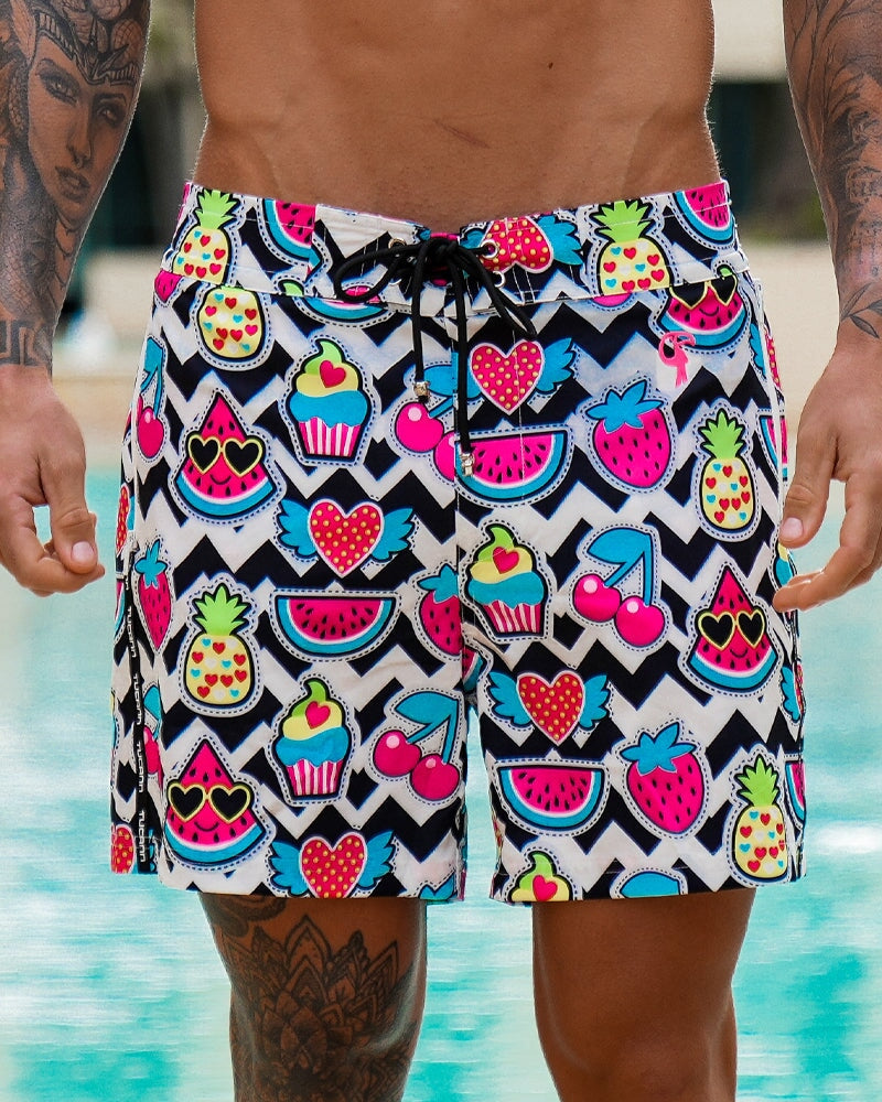 Cherry White Swim Shorts - 5" Swim Trunks Tucann 