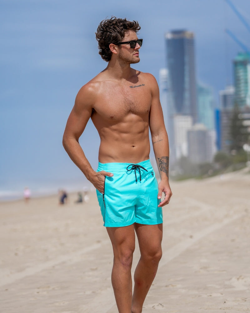 Fluro Aqua Swim Shorts - 5" Swim Trunks Tucann 