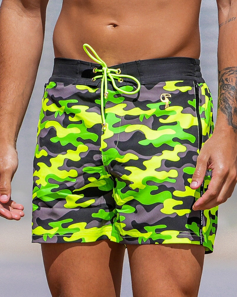 Fluro Green Camo Swim Trunks - 5" Swim Trunks Tucann 