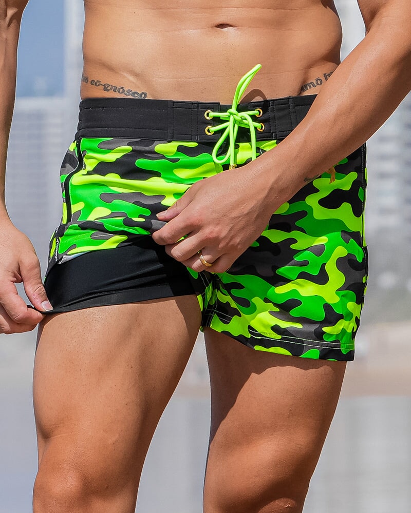 Full Fluro Green Camo Swim Trunks Swim Trunks Tucann 