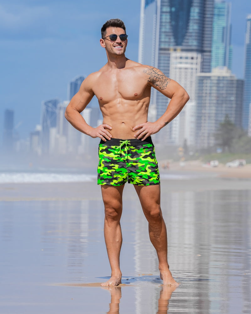 Full Fluro Green Camo Swim Trunks Swim Trunks Tucann 