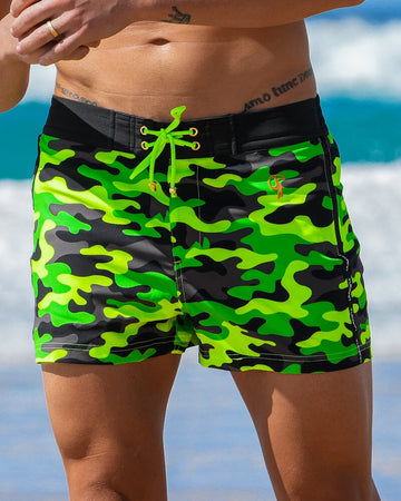 Full Fluro Green Camo Swim Trunks Swim Trunks Tucann 