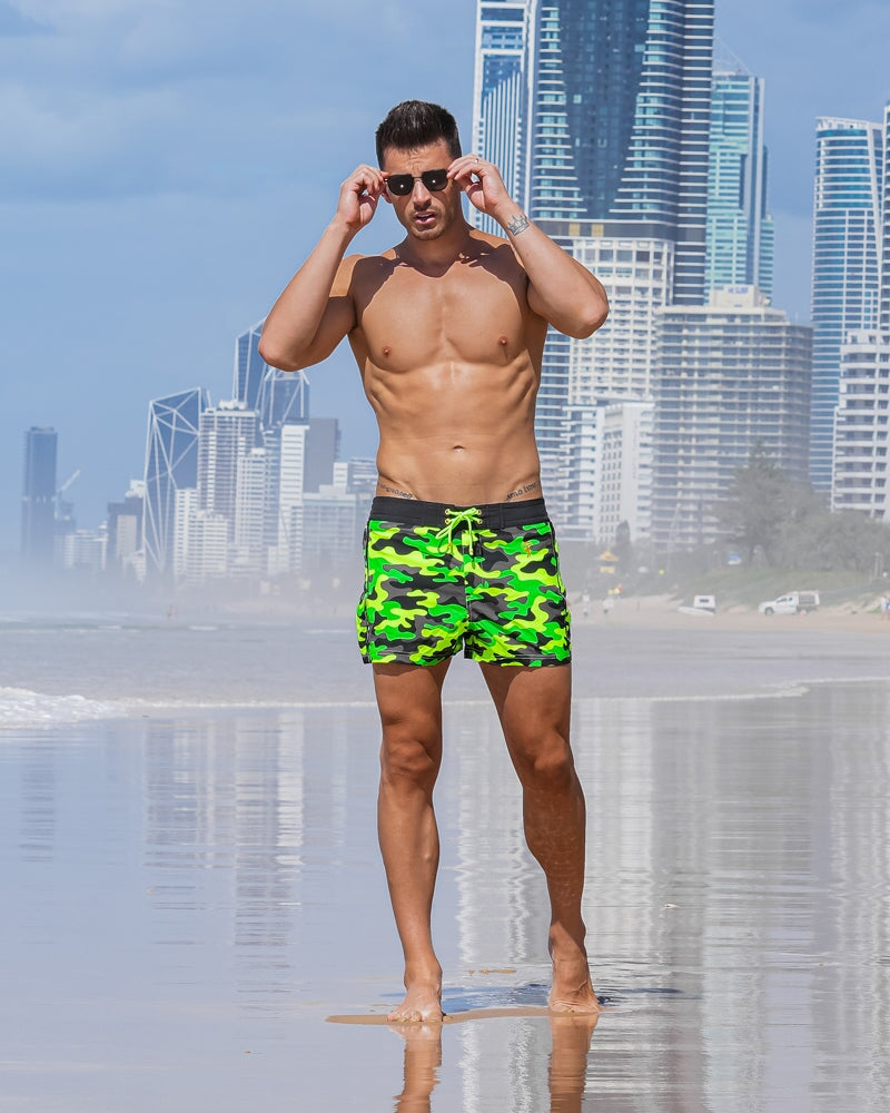 Full Fluro Green Camo Swim Trunks Swim Trunks Tucann 