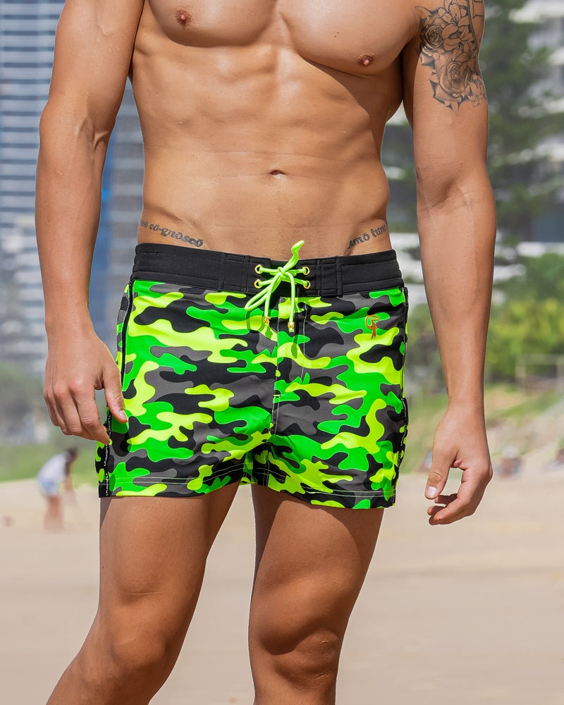 Full Fluro Green Camo Swim Trunks Swim Trunks Tucann 