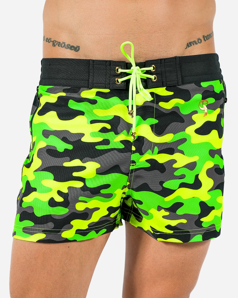 Full Fluro Green Camo Swim Trunks Tucann 