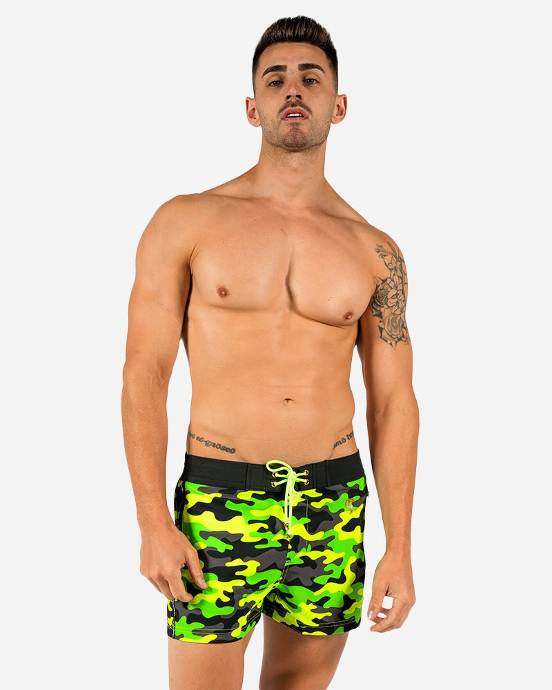 Full Fluro Green Camo Swim Trunks Tucann 