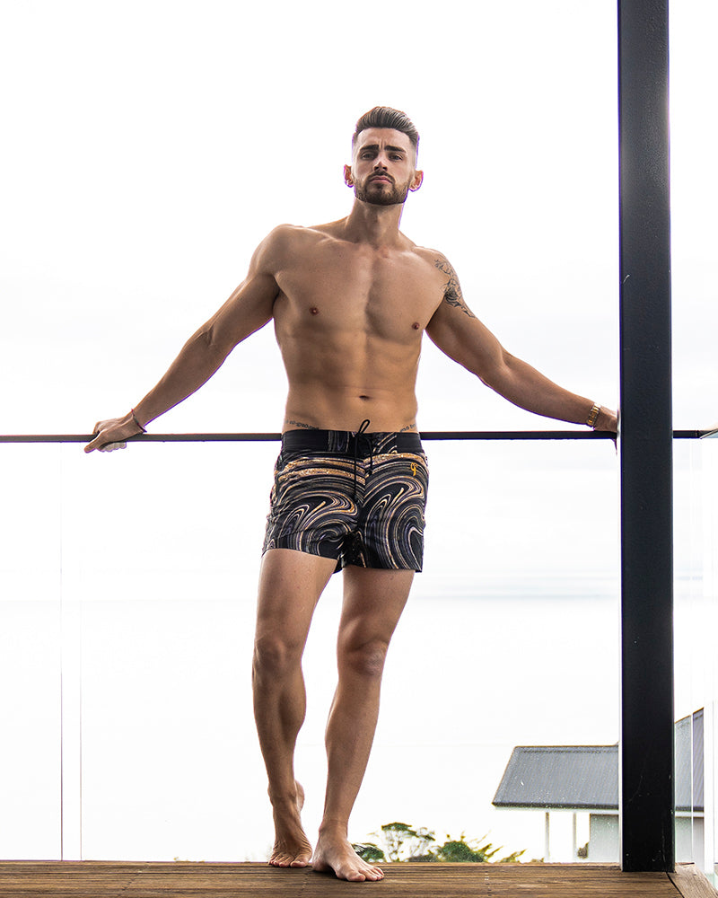 Gold Flake Swirl Swim Trunks Tucann America