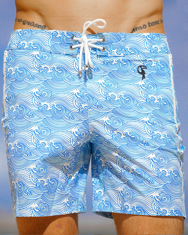 Make Waves Blue Mid Length - 7" Swim Shorts Shorts / Board shorts Tucann 