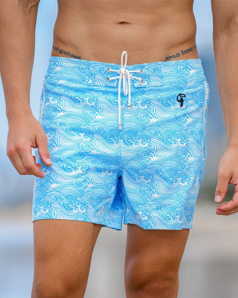 Make Waves Blue Swim Trunks - 5" Swim Trunks Tucann 