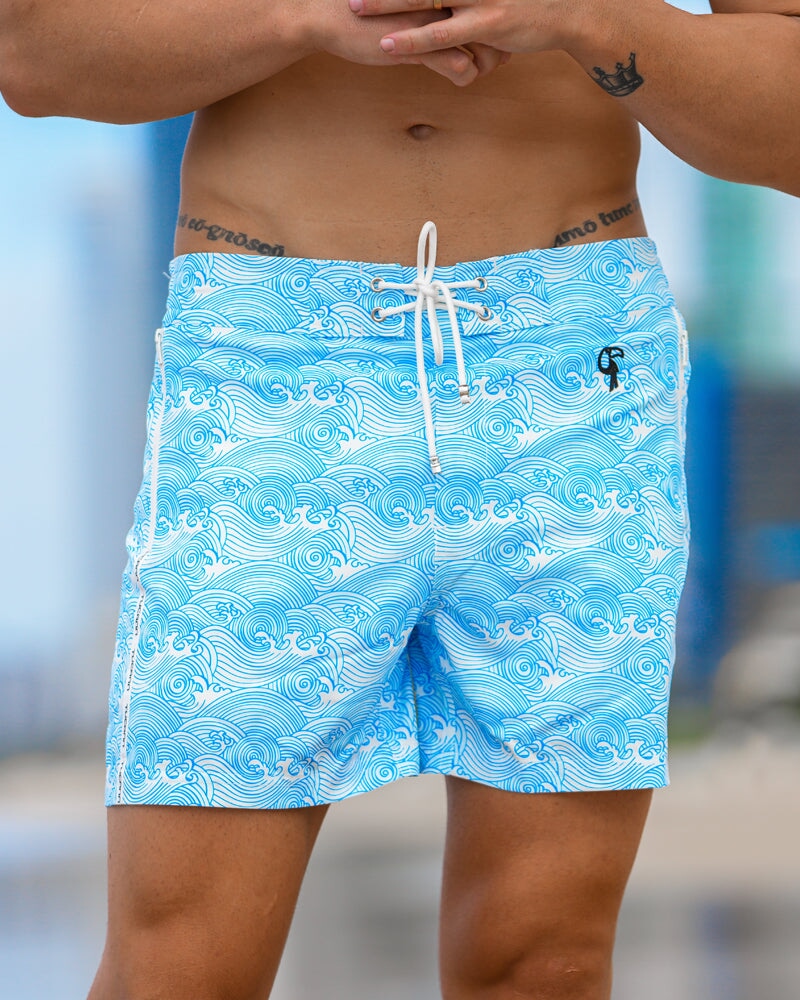 Make Waves Blue Swim Trunks - 5" Swim Trunks Tucann 