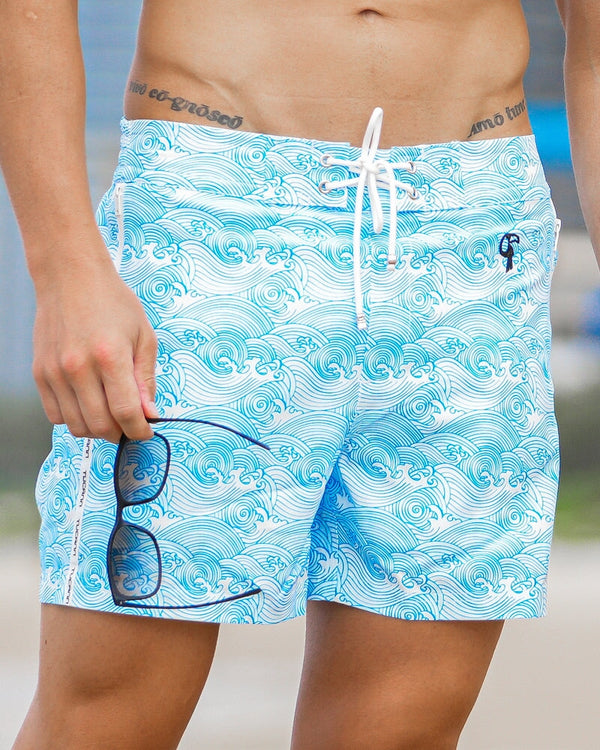 Make Waves Blue Swim Trunks - 5" Swim Trunks Tucann 