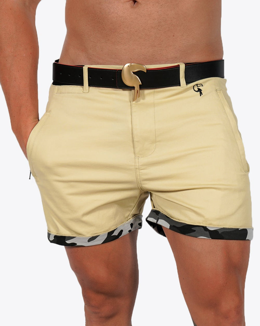 Mens Lux Shorts - Zipped Pockets Shorts - Tan Tucann 