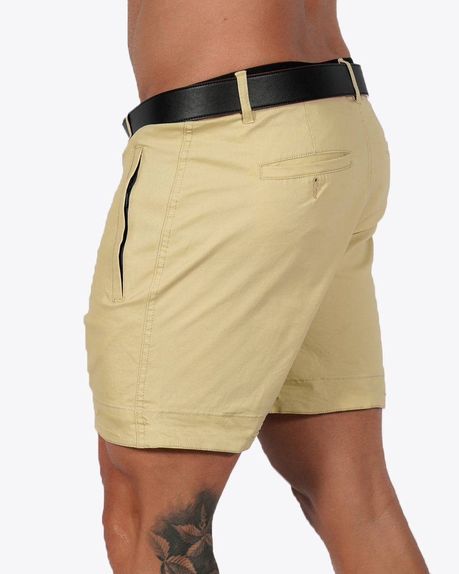 Mens Lux Shorts - Zipped Pockets Shorts - Tan Tucann 