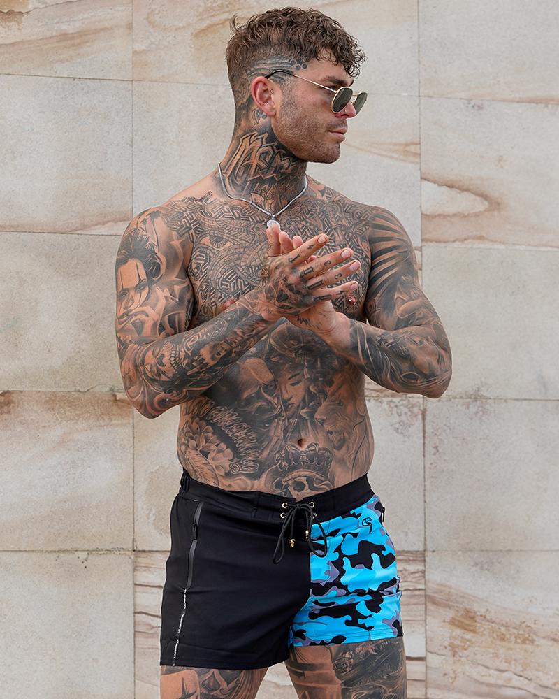 Split Camo Blue Swim Shorts Shorts / Board shorts Tucann 
