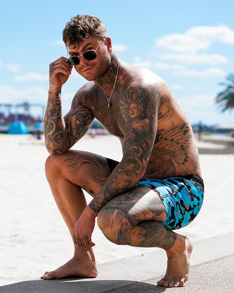 Split Camo Blue Swim Shorts Shorts / Board shorts Tucann 