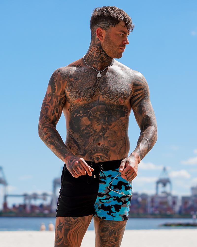 Split Camo Blue Swim Shorts Shorts / Board shorts Tucann 