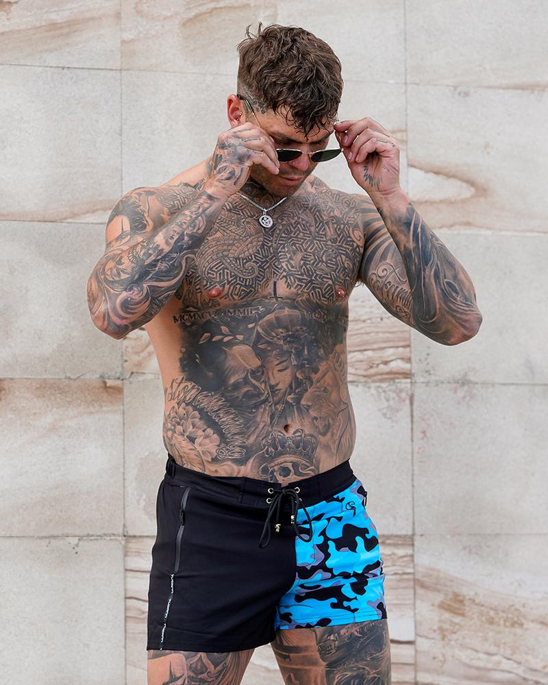 Split Camo Blue Swim Shorts Shorts / Board shorts Tucann 