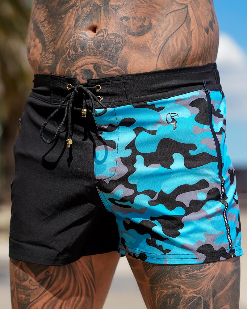 Split Camo Blue Swim Shorts Shorts / Board shorts Tucann 