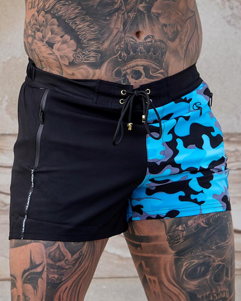 Split Camo Blue Swim Shorts Shorts / Board shorts Tucann 